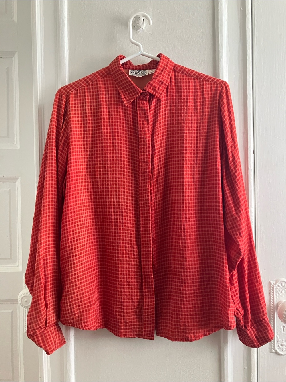 Vintage Red Plaid Button-Down Shirt Royal Silk